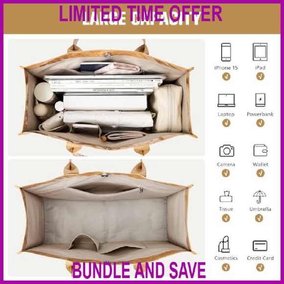 Large PVC Kraft Paper Tote Bag with Wide Handles, Waterproof & Foldable - Picture 3 of 8